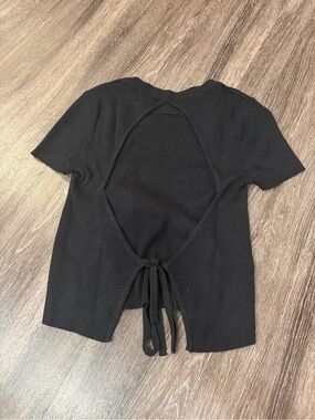 Garage Black Open-Back Tie Ribbed Crop Top